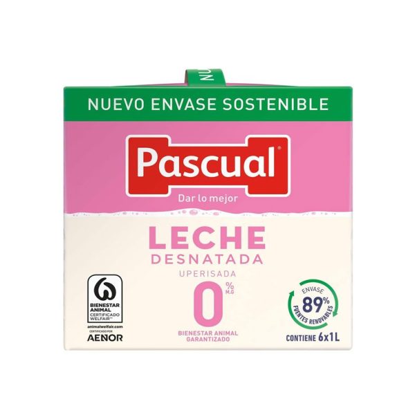 Leche desnatada Pascual 6x1L